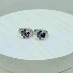 Paw Print Zircon Hoop Earrings in Purple